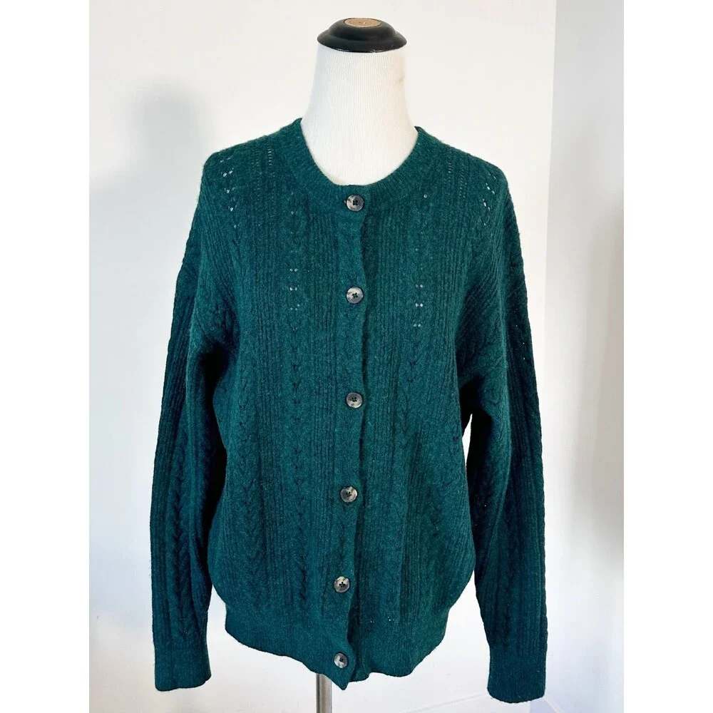 WILFRED ARITZIA Era Size Small Green Cardigan Sweater Quiet Luxury Preppy Staple